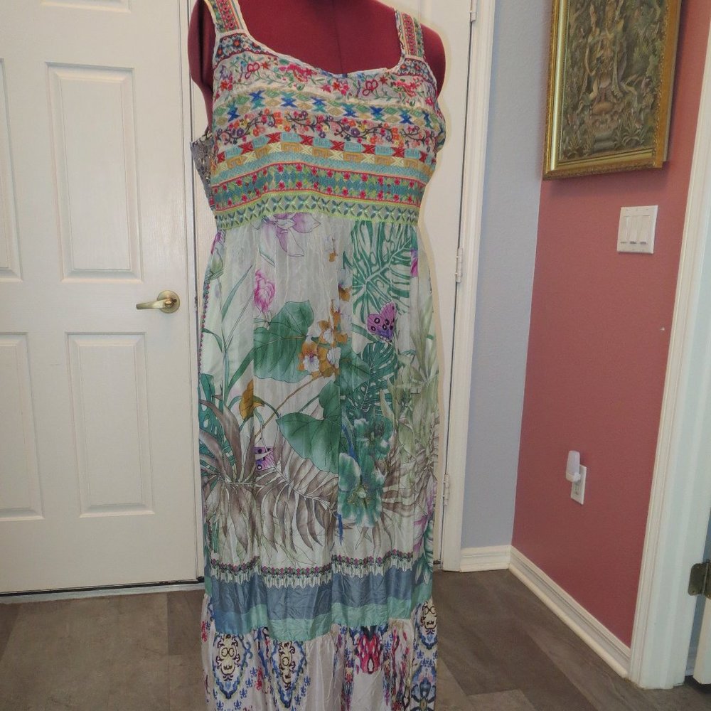 JOHNNY WAS silk MAXI DRESS floral extra long length PLUS 2X light as air NWT